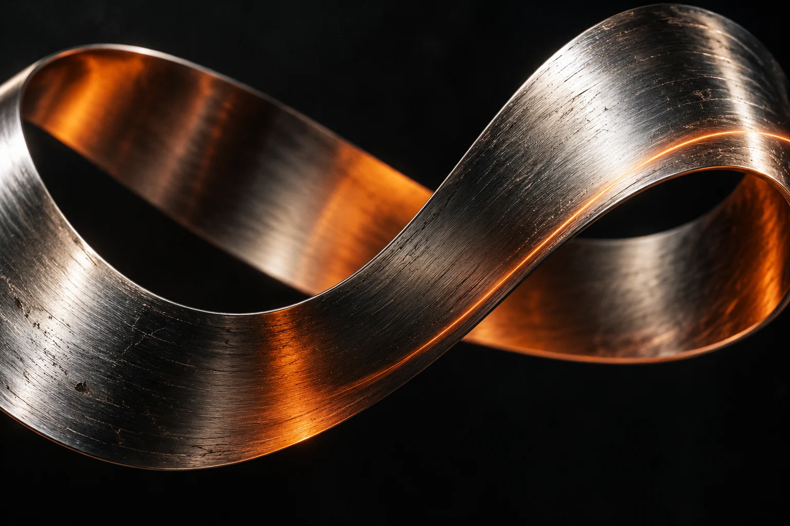 Warm orange light on a sculptural metallic surface